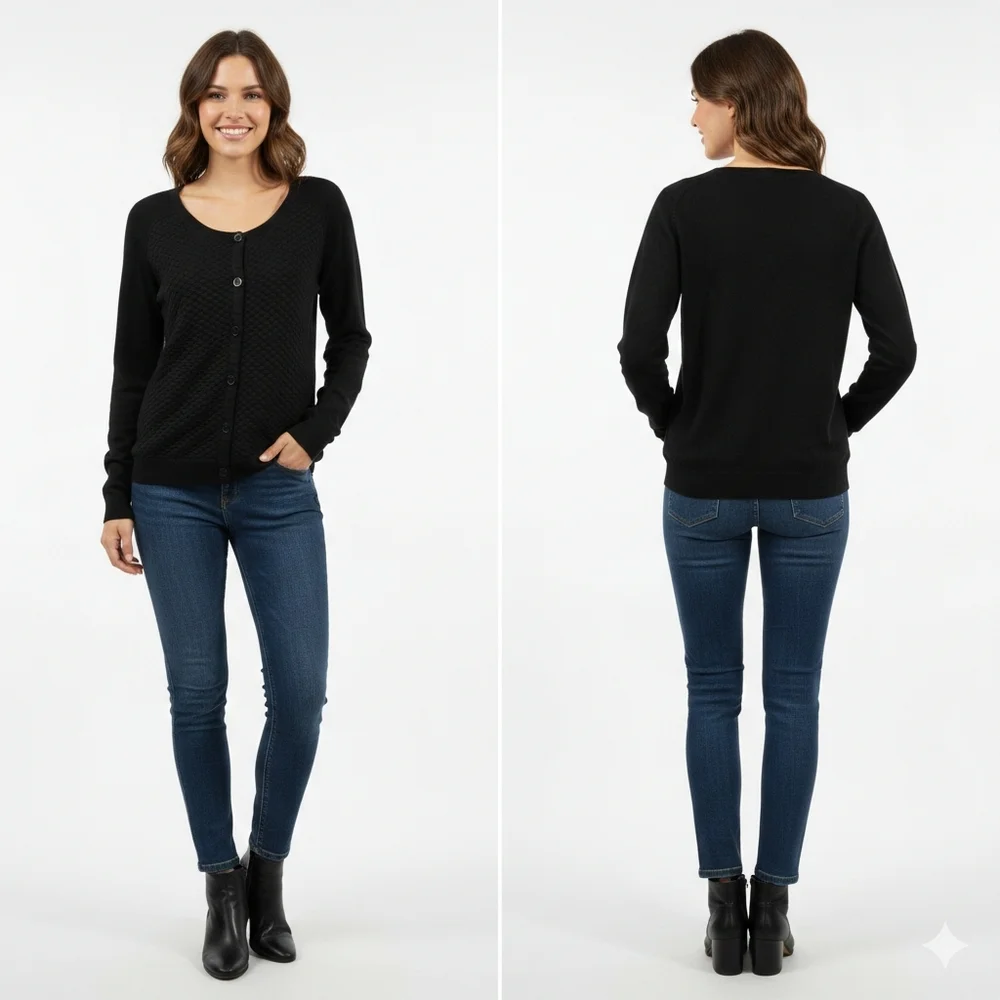 Sandro Quilted Scoop Neck Cardigan Size M/L - Picture 4 of 9